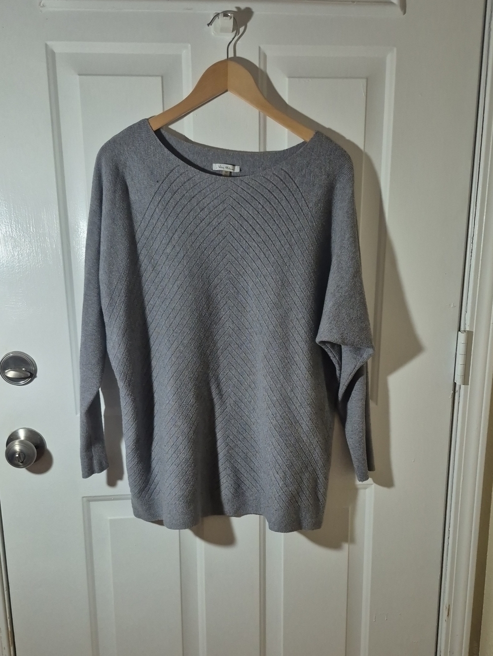 Milano Light Gray Crewneck Sweater with Subtle Diagonal Rib Size 1X